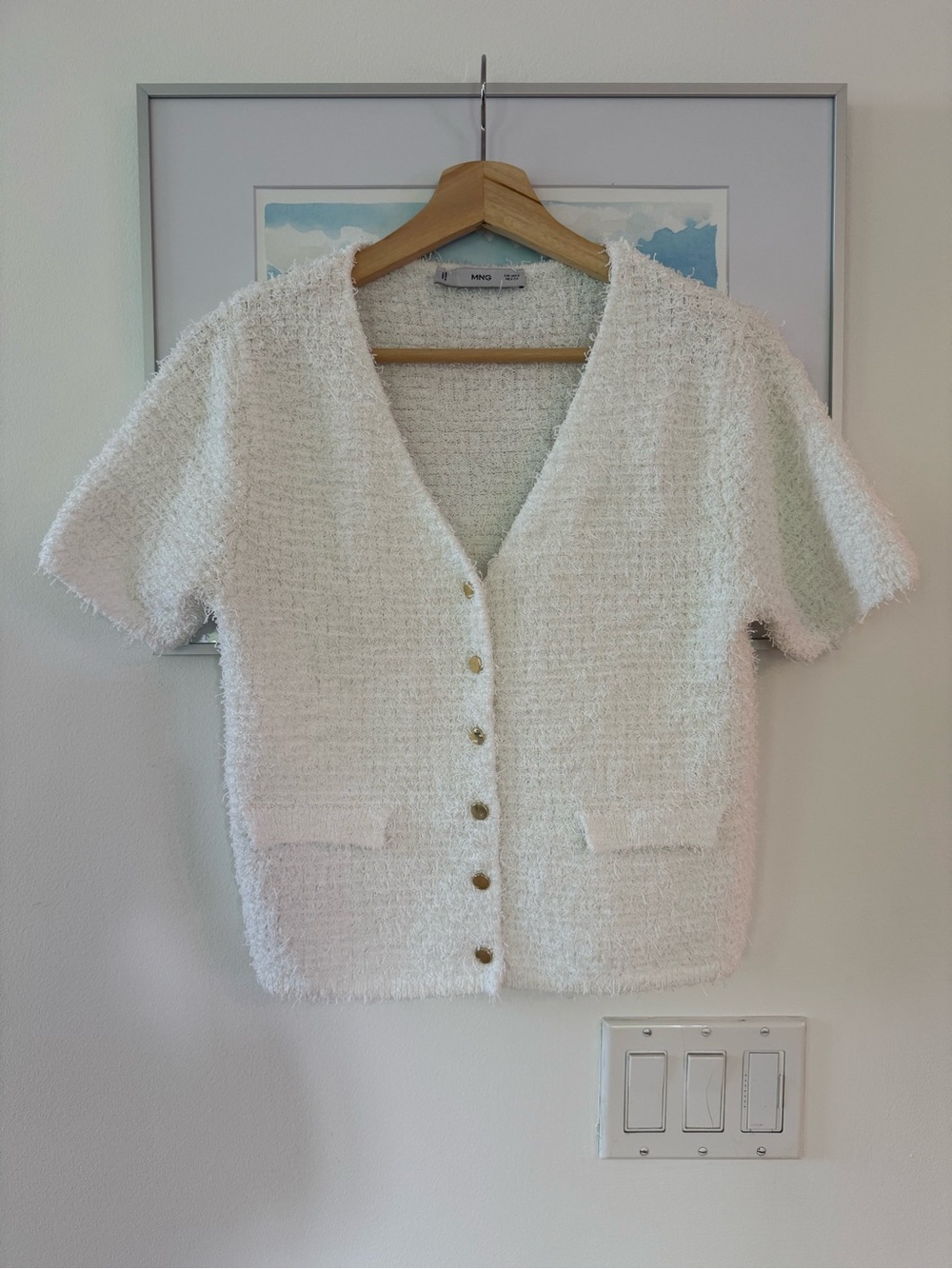 Mango fluffy short sleeve cardigan in white - Picture 2 of 6